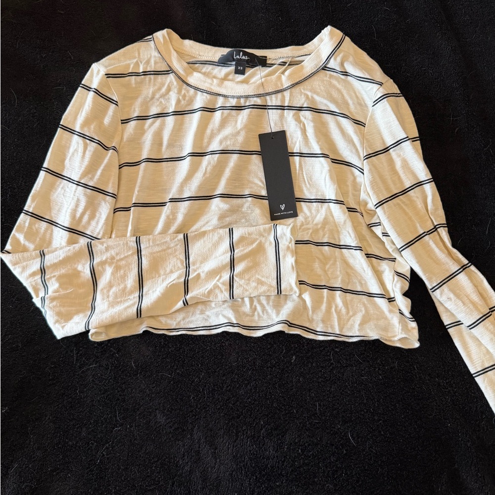 Lulu's Black and Cream Striped Long Sleeve Top